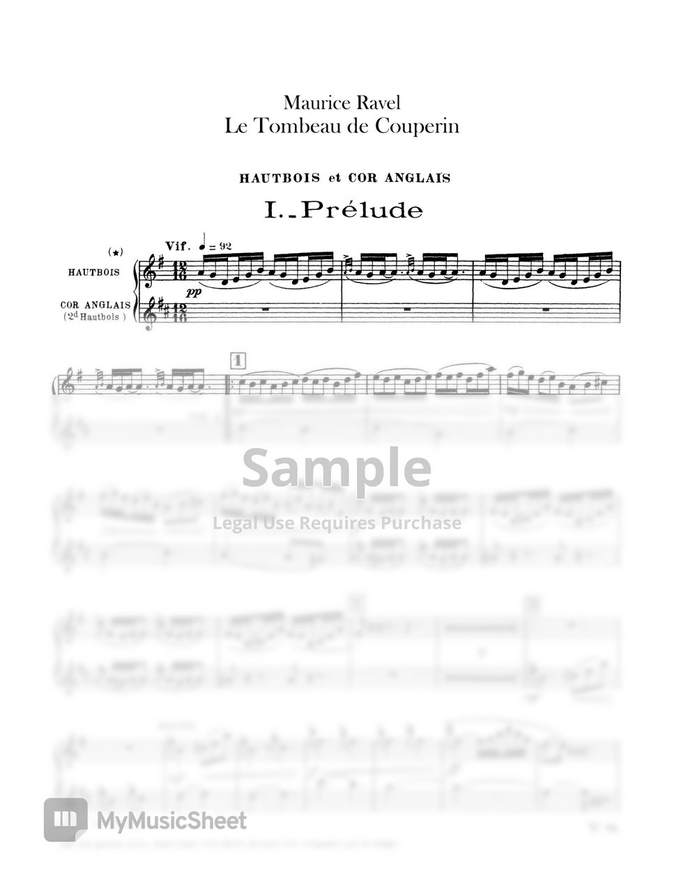 M. Ravel - La Tombeau de Couperin (Prelude (+English Horn)) by Original Sheet