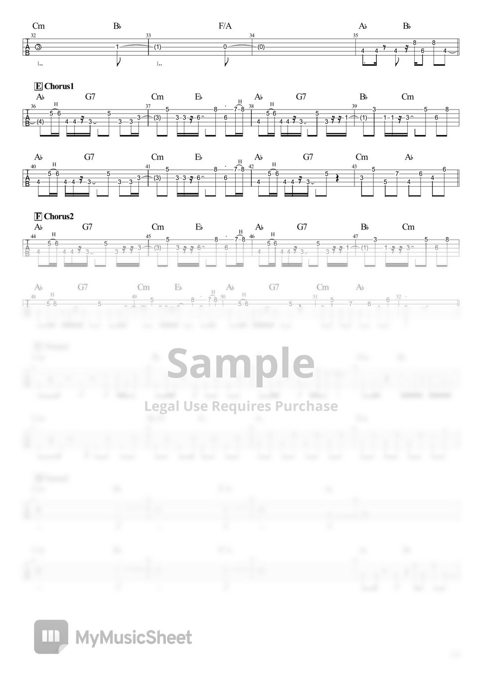 uma musume - Gaze on Me! (Full size) (Tab only/Bass Tab 5-string) by T's bass score