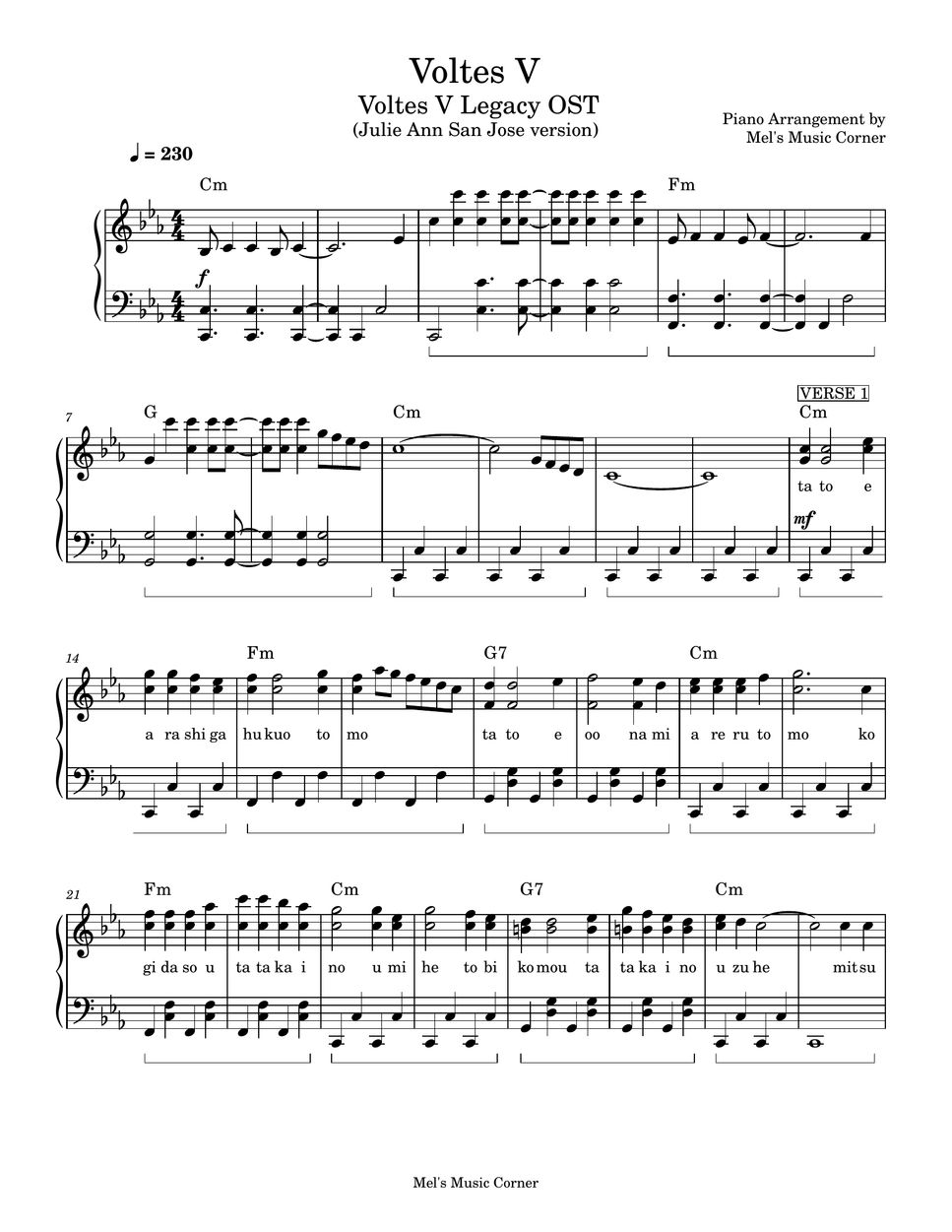 Julie Anne San Jose - Voltes V: Legacy OST (piano sheet music) by Mel's Music Corner