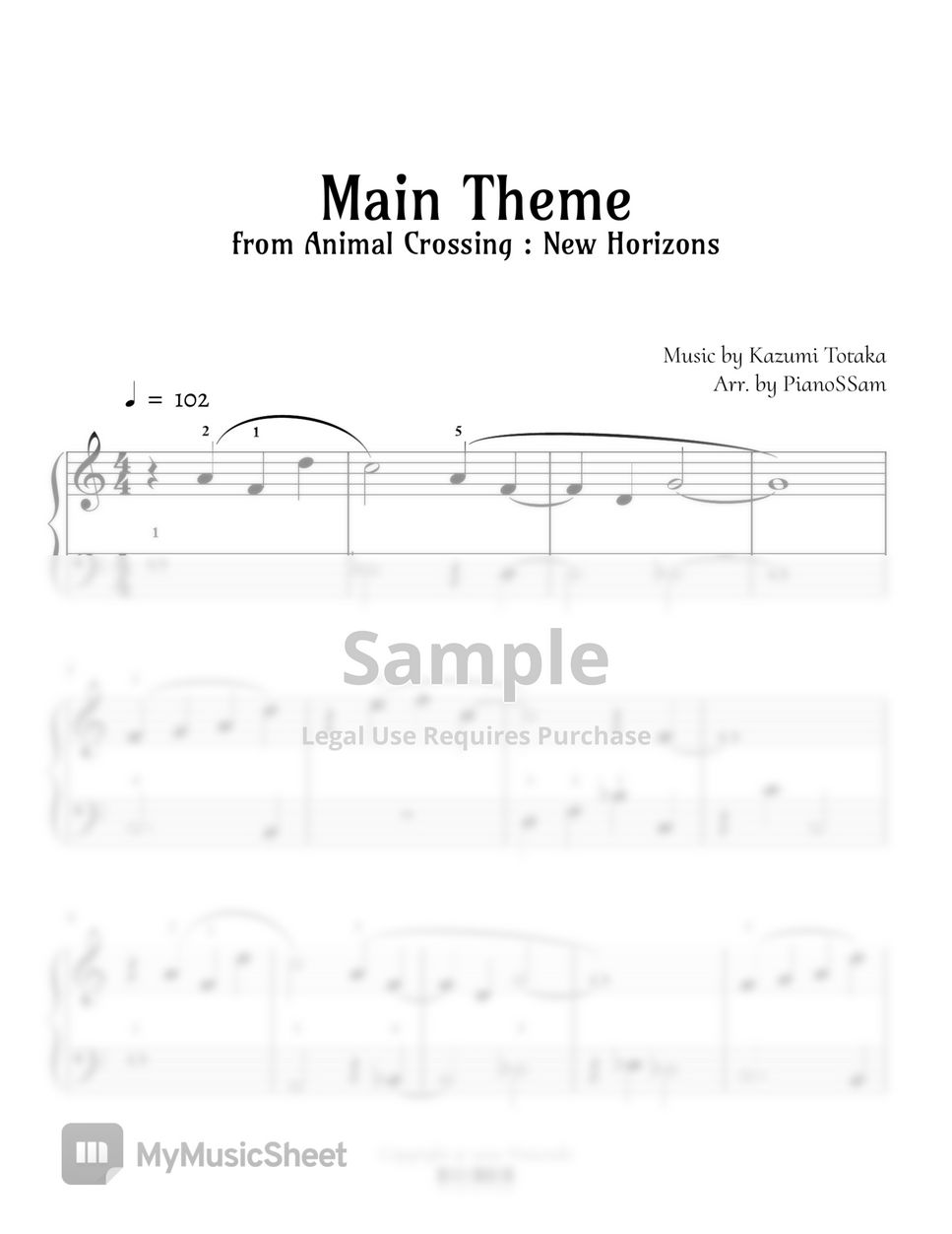 Animal Crossing New Horizons [Easy] Main Theme Piano Arrangement with No key signature