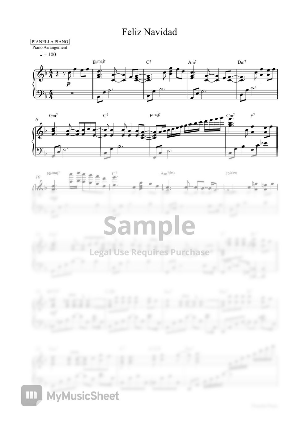 Feliz Navidad (Piano Sheet Music) by Pianella Piano