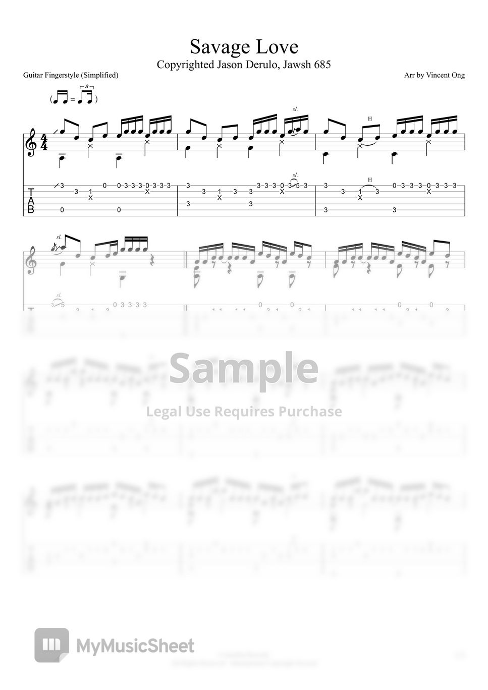 Jason Derulo Savage Love Guitar Solo Tab 1staff By Vincent Ong 