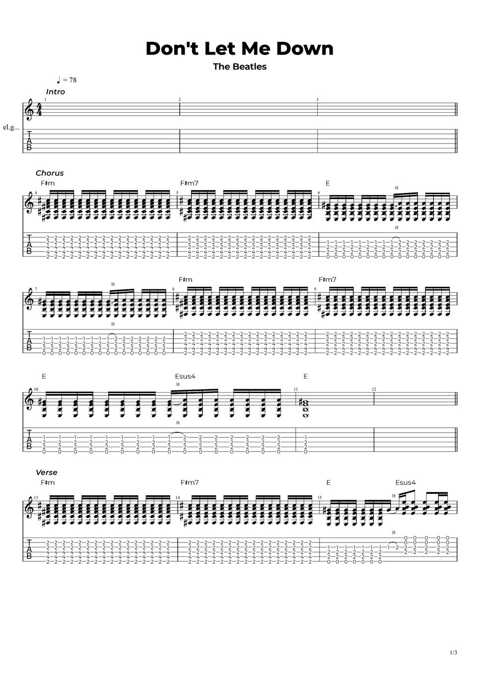 The beatles don t let me down tab by nikola gugoski