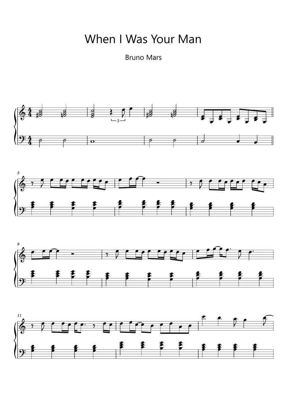Bruno Mars When I Was Your Man (Sheet Music, MIDI,) Sheets by sayu