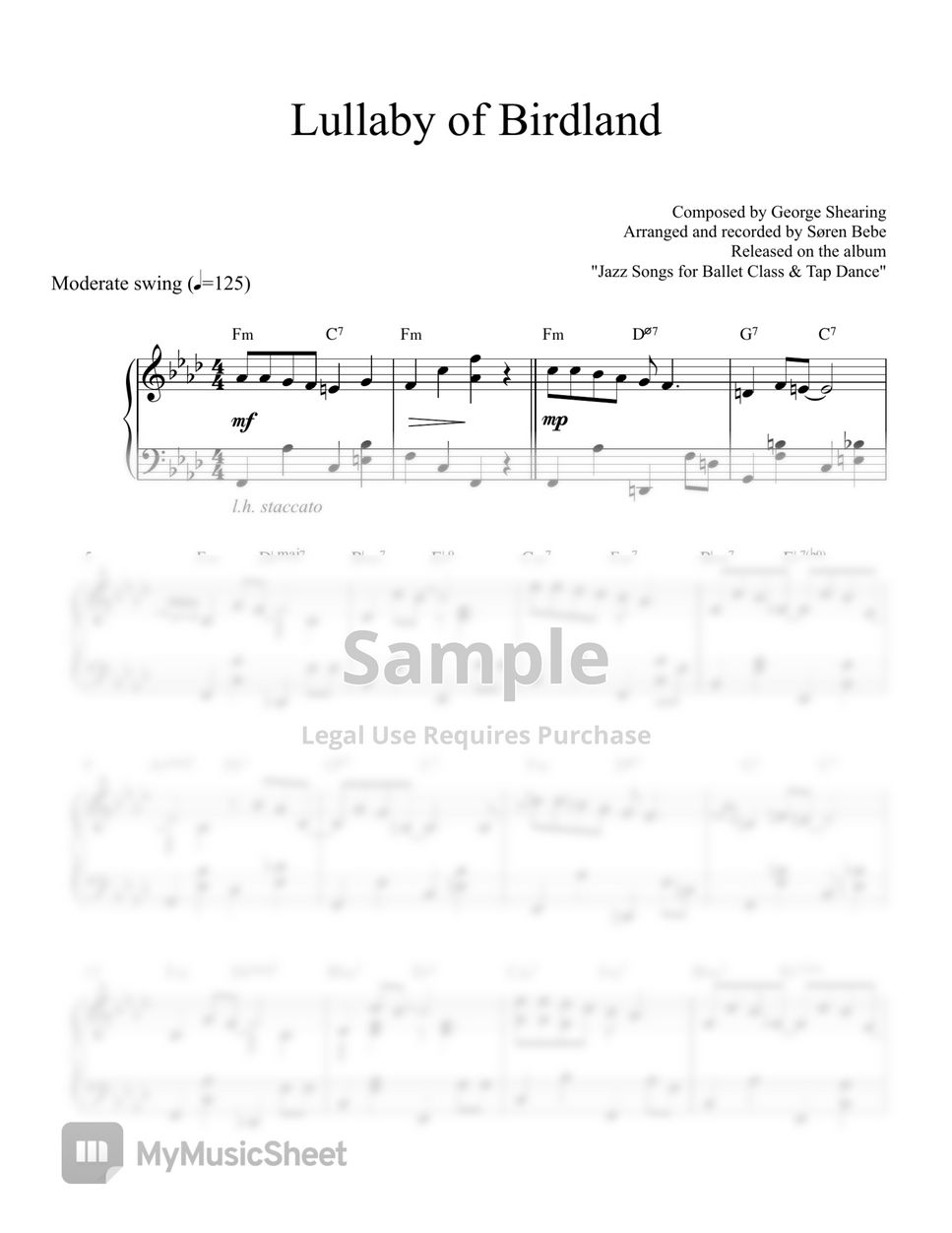 George Shearing - Lullaby of Birdland (Piano solo) by Soren Bebe