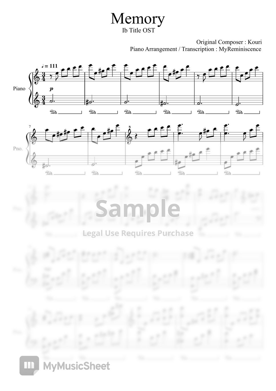 Kouri - Memory (Ib Title OST) Piano Sheet PDF | Aoryn