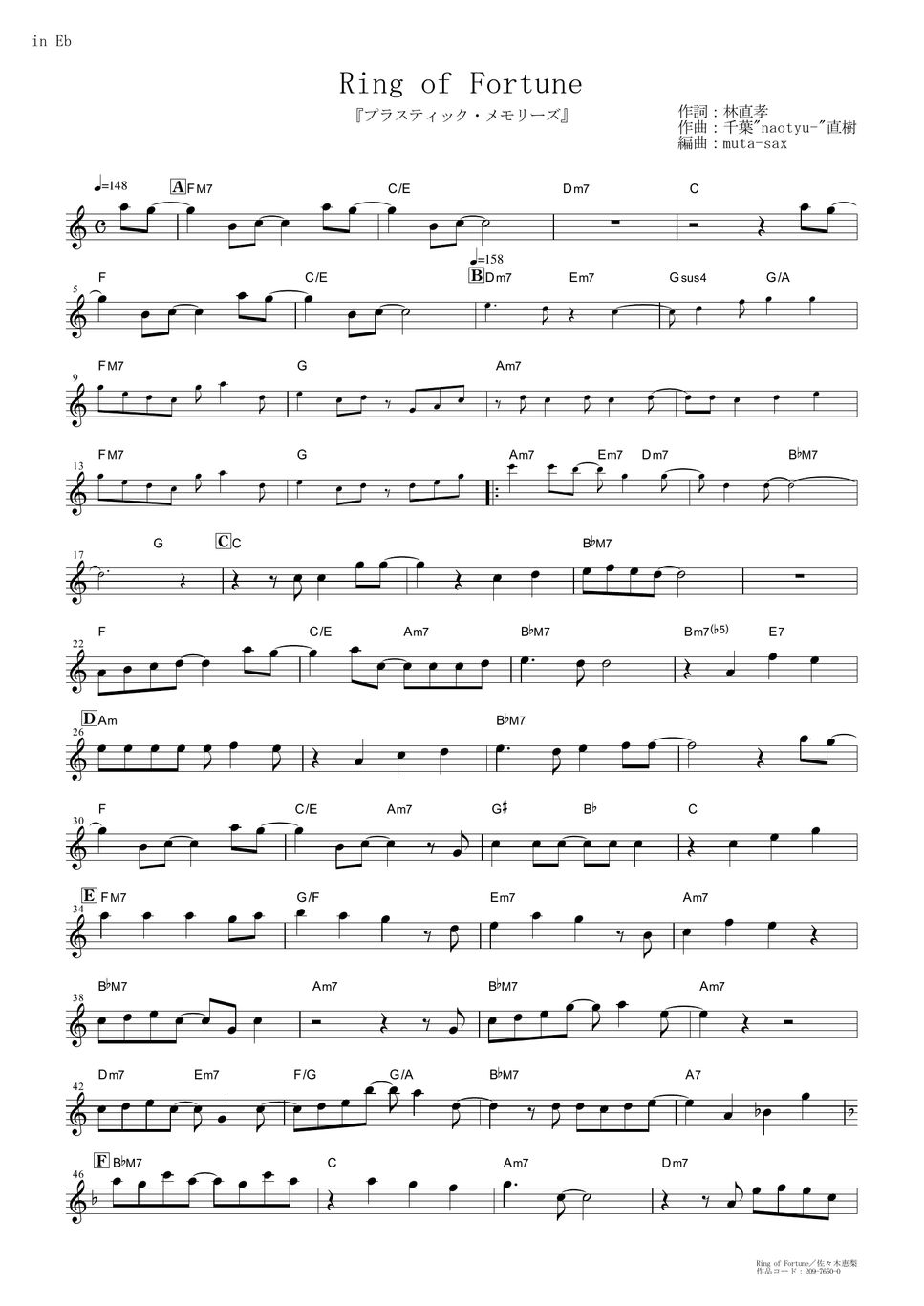 eri-sasaki-ring-of-fortune-plastic-memories-in-eb-sheets-by-muta-sax