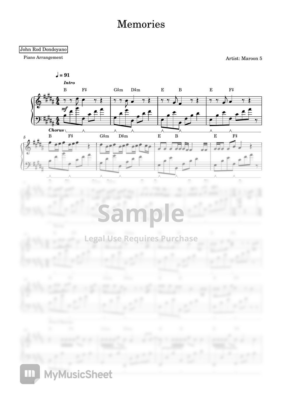 Maroon 5 - Memories (PIANO SHEET) Sheets by John Rod Dondoyano