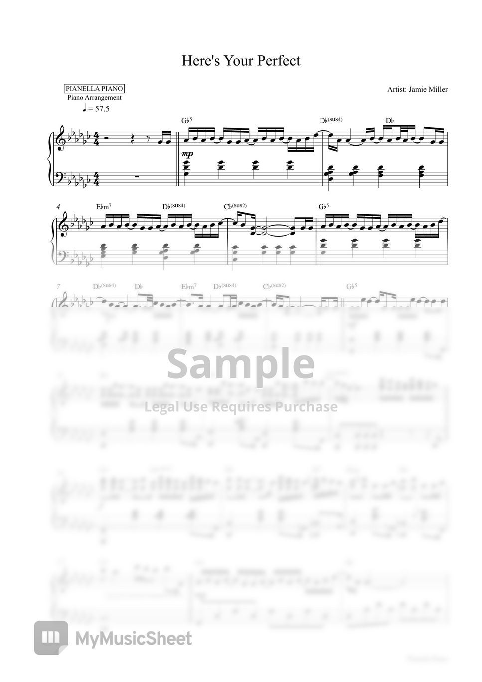 Jamie Miller - Here's Your Perfect (Piano Sheet) by Pianella Piano