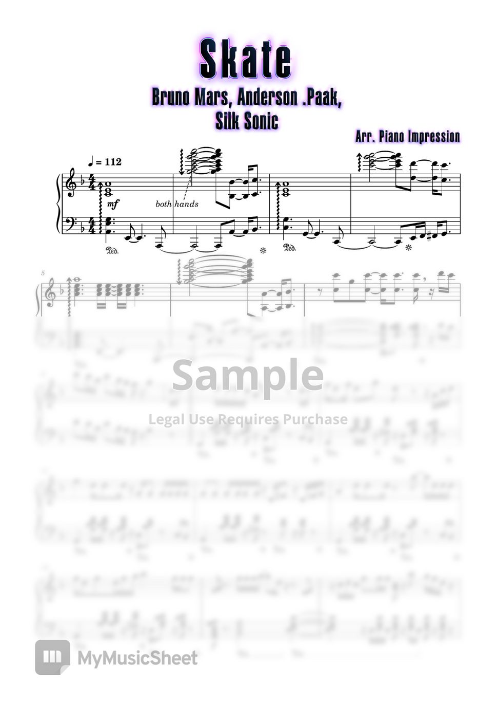 Bruno Mars, Anderson .Paak, Silk Sonic - Skate (Piano solo) Sheets by Piano  Impression