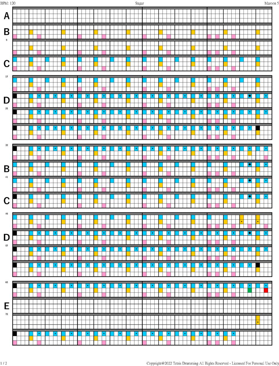 Maroon 5 - Sugar Sheets by Tetris Drumming