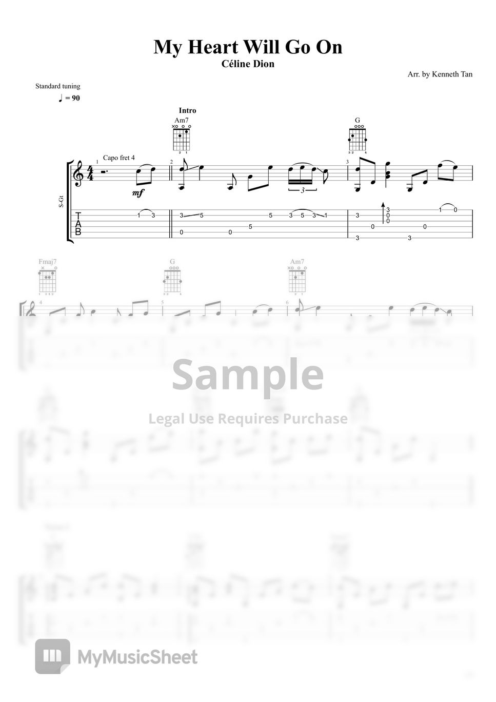 Celine Dion Fingerstyle Guitar My Heart Will Go On 악보 by Acoustic