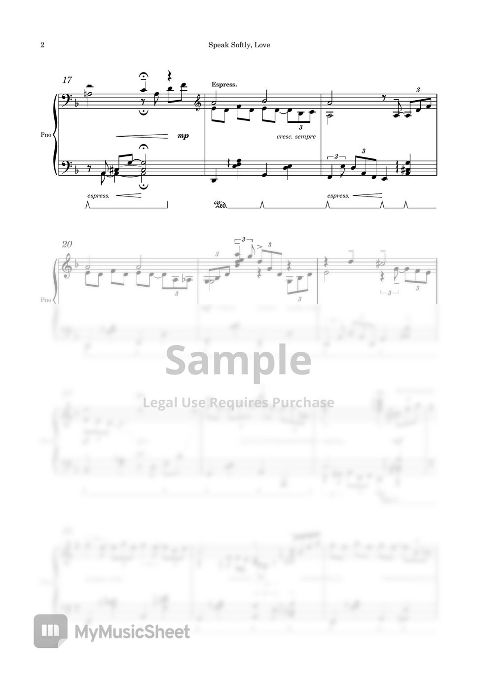 The Godfather Speak Softly Love Piano Arrangement Sheet By Edora Ms 