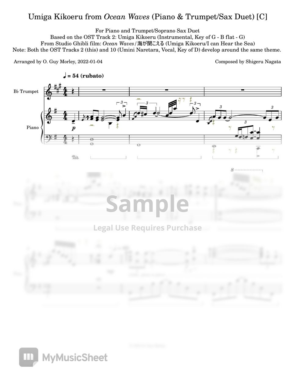 Ocean Waves/Umiga Kikoeru - Umiga Kikoeru (Duet: Trumpet + Piano) by O. Guy Morley