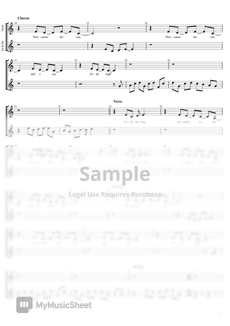 The Beatles Here Comes The Sun (Score for "C Key" instruments) Sheets