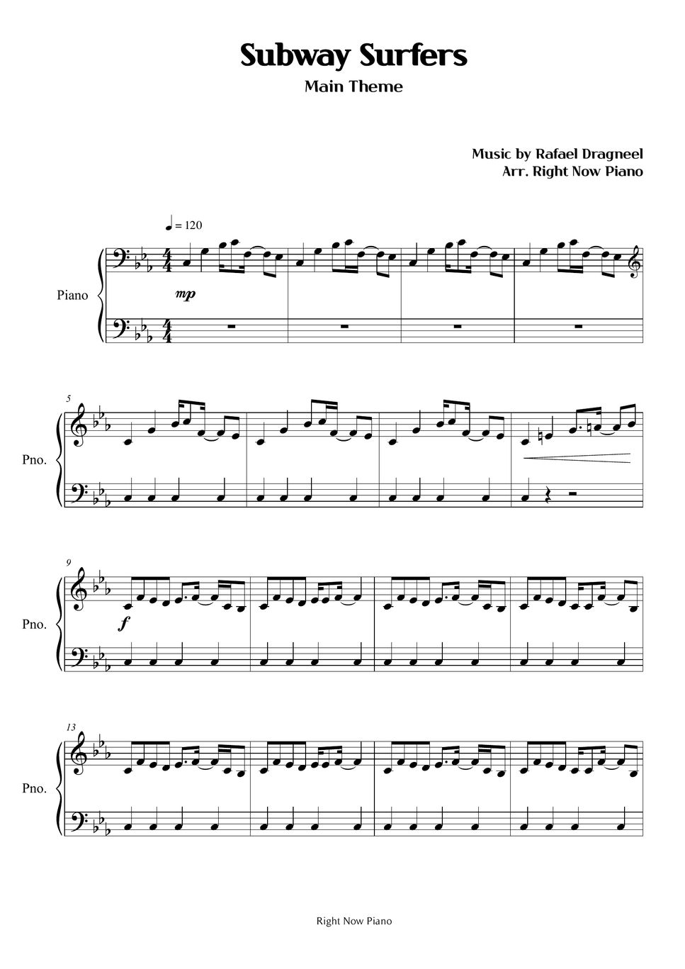 SUBWAY SURFERS (Main Theme) – Rafael Dragneel Sheet music for Piano,  Accordion, Tambourine, Flute & more instruments (Jazz Band)