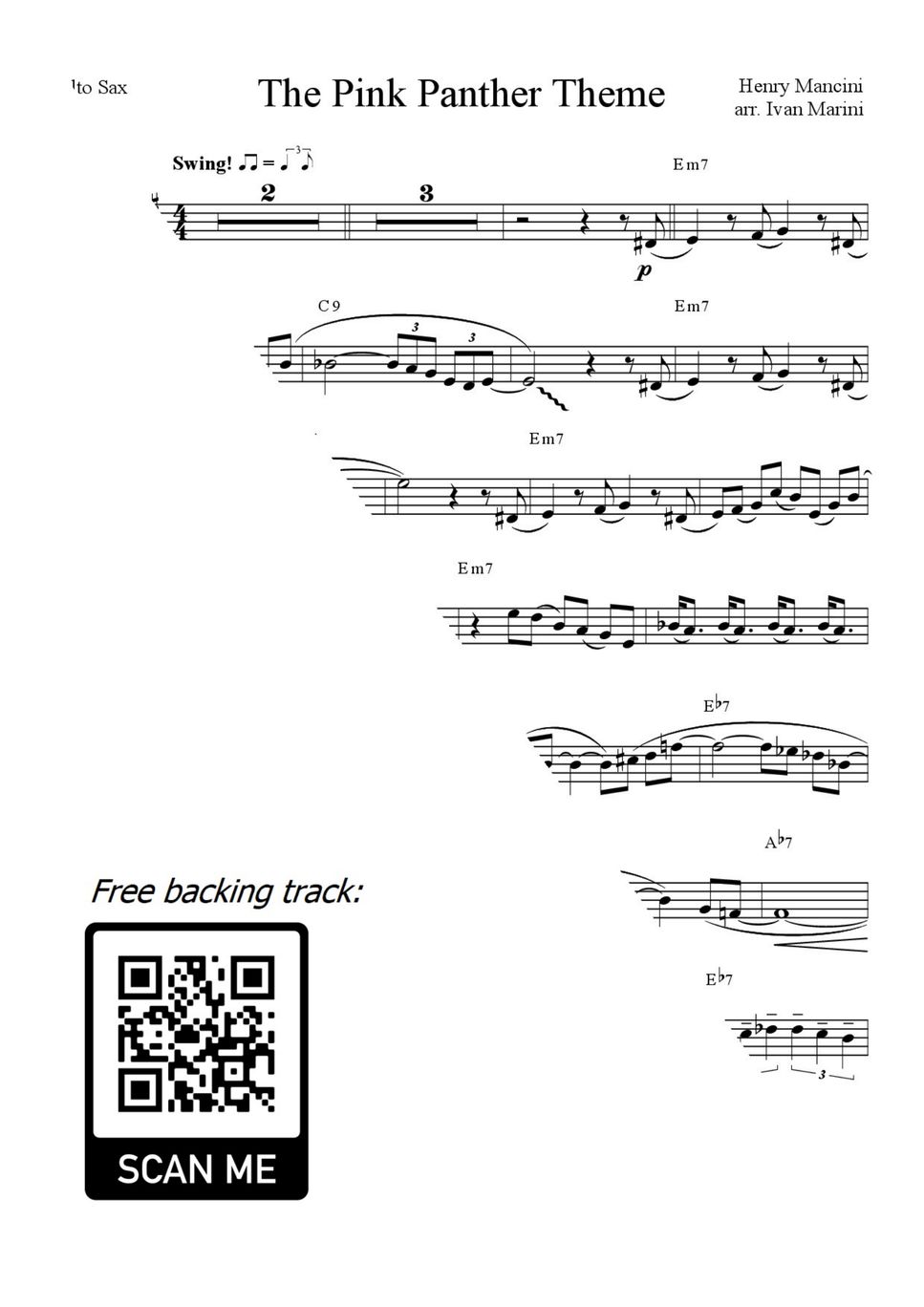 THE PINK PANTHER for Alto Sax 악보 by Ivan Marini