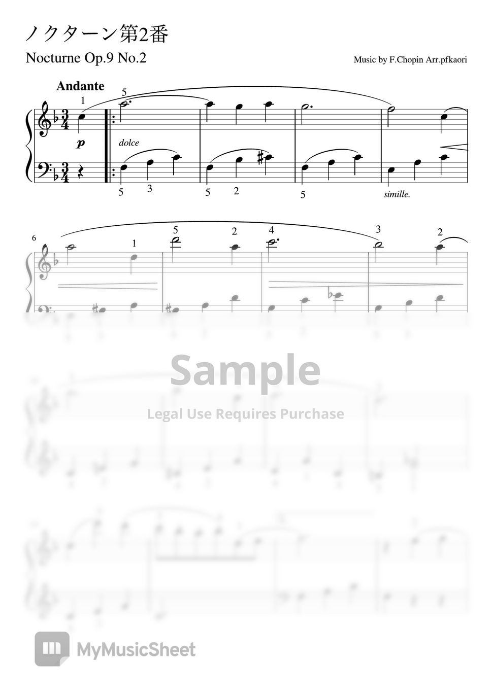 Chopin - Nocturne op.9 No.2 (F pianosolo  beginner) by pfkaori