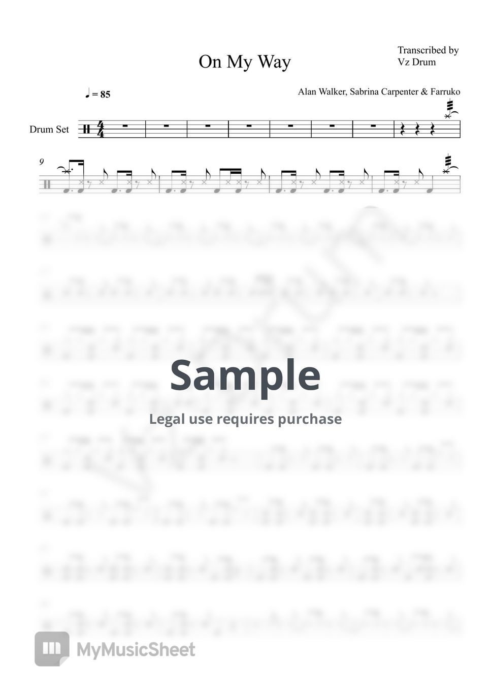 Alan Walker - On My Way Sheets by Vz Drum