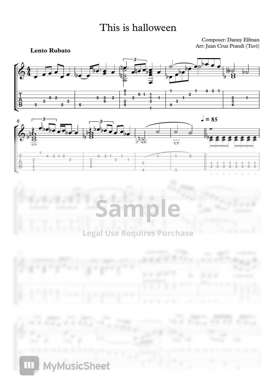 Danny Elfman This is halloween (Classical guitar/Guitar cover) Tab