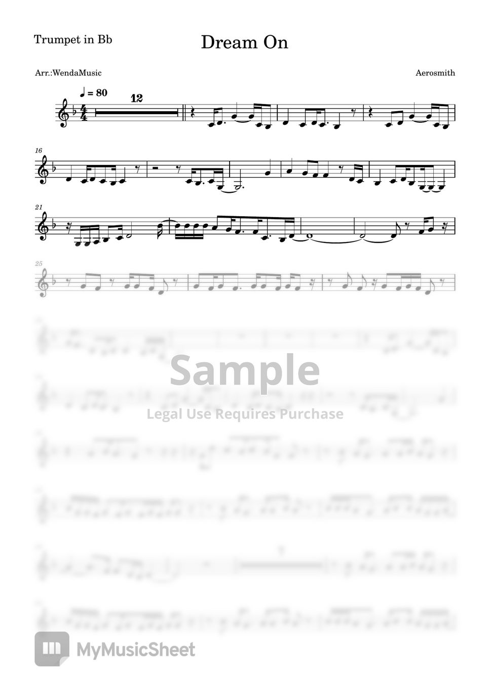 Aerosmith - Dream On (Trumpet in Bb) by WendaMusic