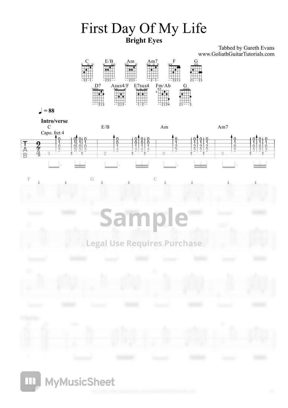 Bright Eyes First Day Of My Life Sheets By Goliath Guitar Tutorials 