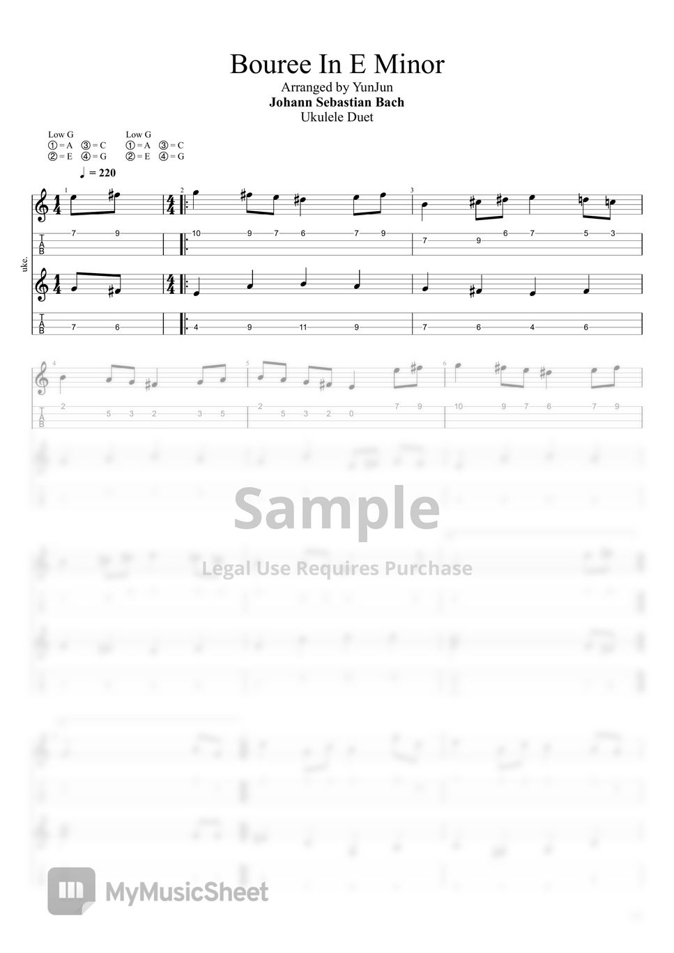 Johann Sebastian Bach Bouree In E Minor (Ukulele Duet (우쿨렐레 듀엣