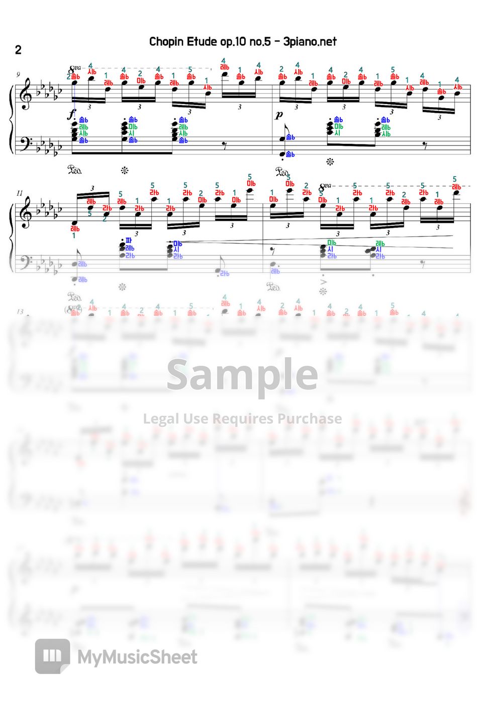 Chopin - etude op.10 no.5(플랫b이 편한 분들을 위한) (계이름악보) by 3분피아노