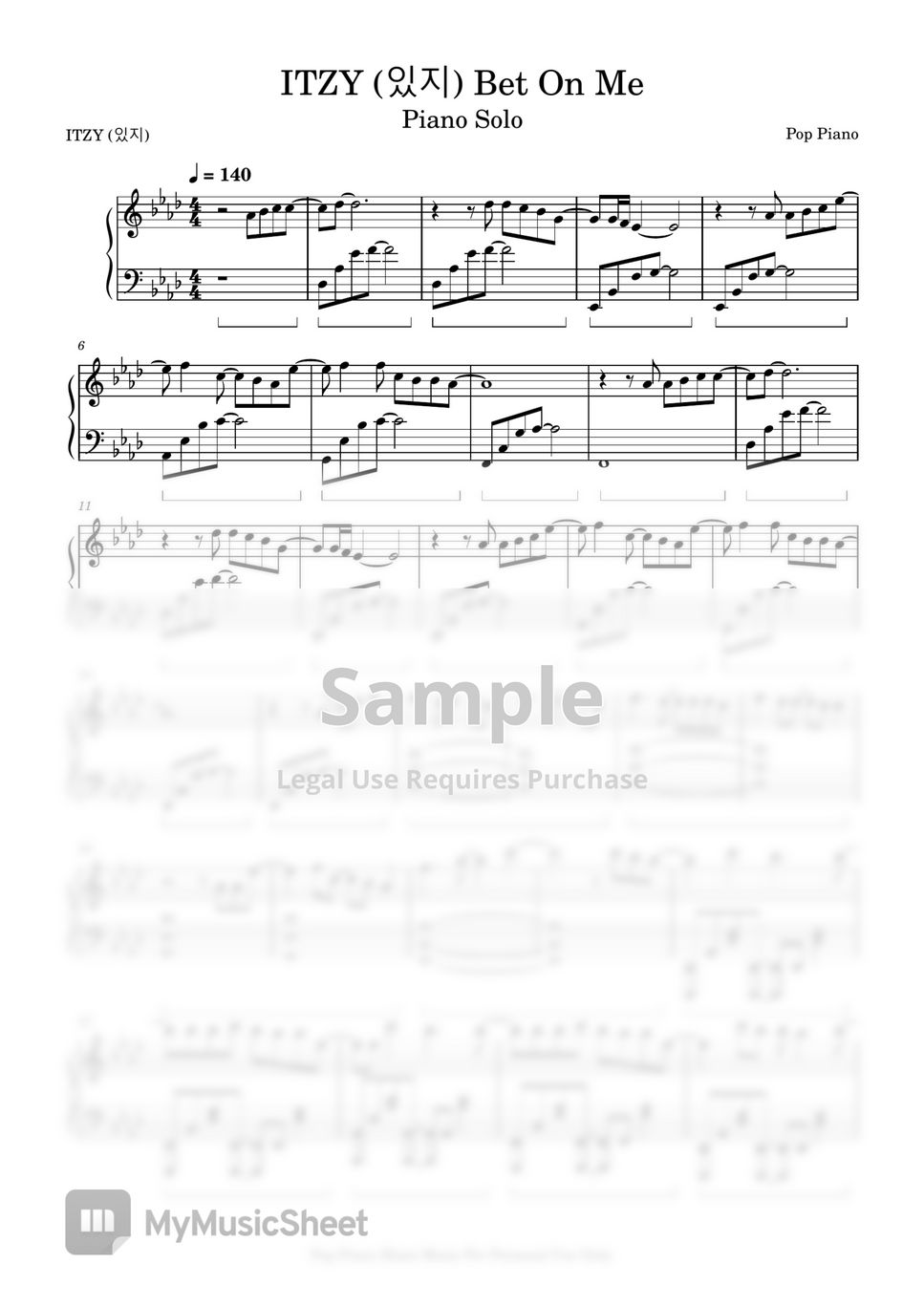 Itzy bet on me sheets by pop piano