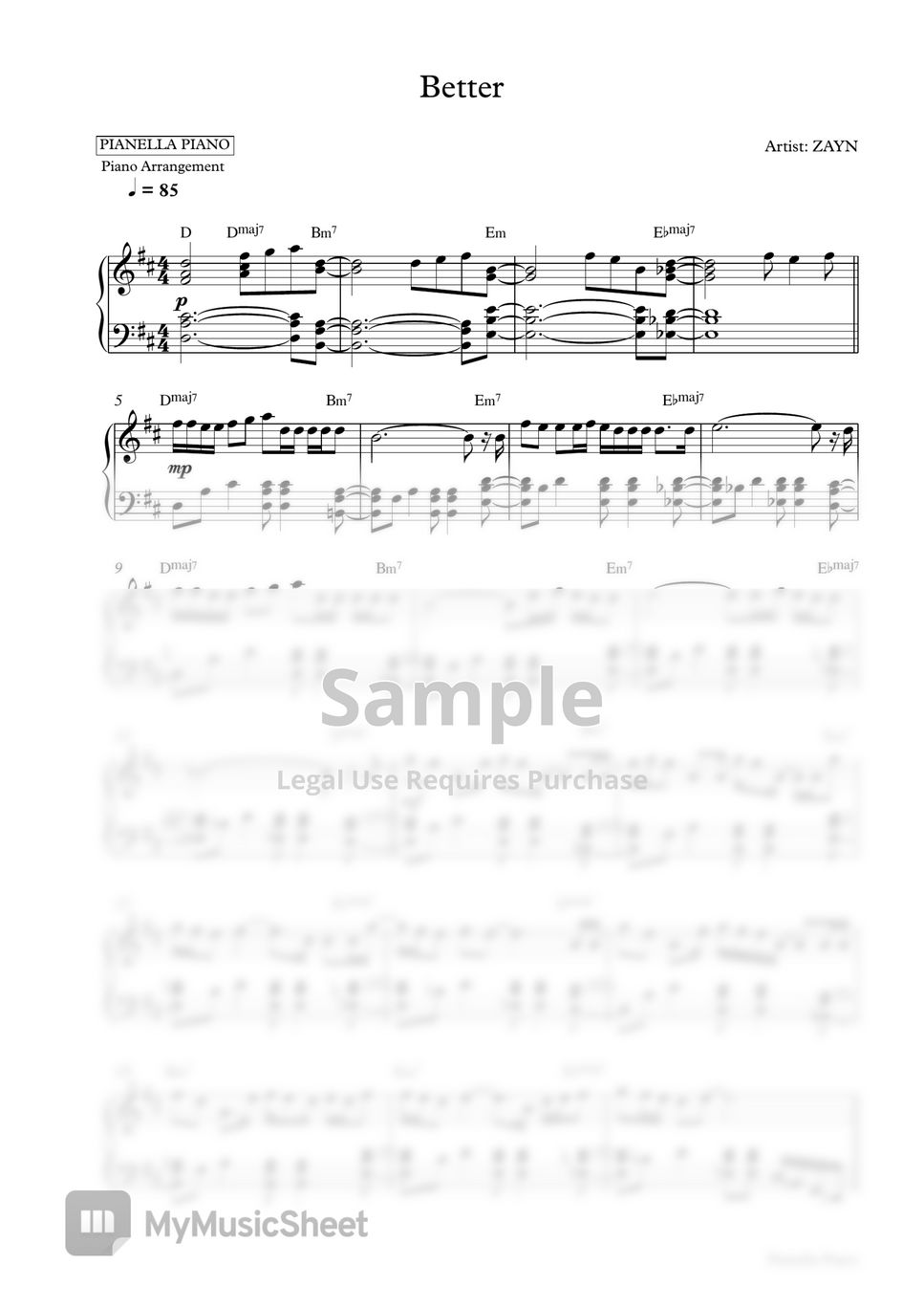 ZAYN - Better (Piano Sheet) by Pianella Piano