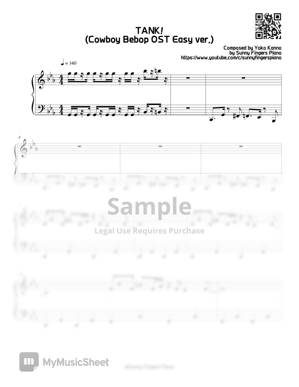 Cowboy Bebop Ost - Tank! (easy) Sheets By Sunny Fingers Piano