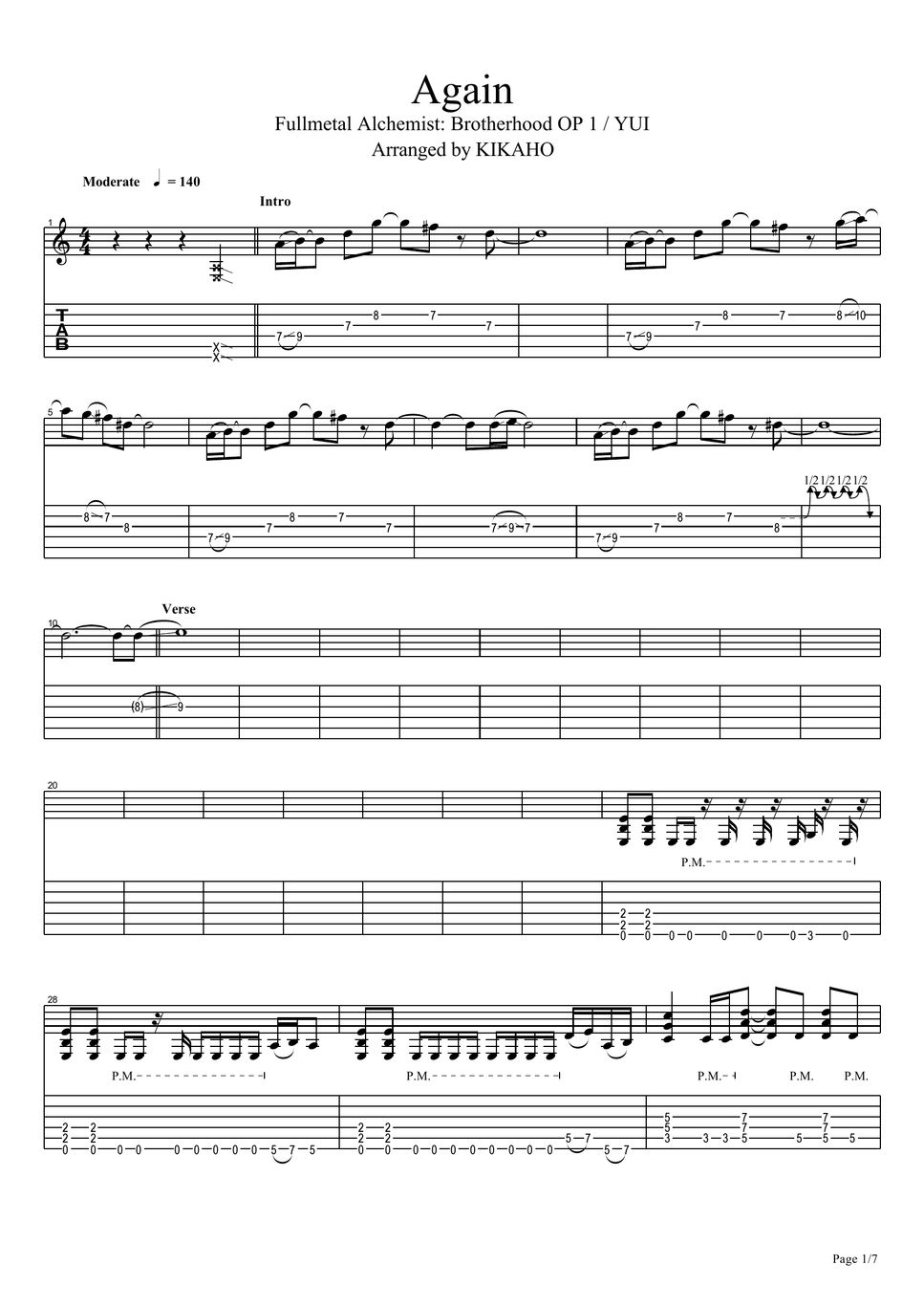 Fullmetal Alchemist Brotherhood Again 악보 by Yui