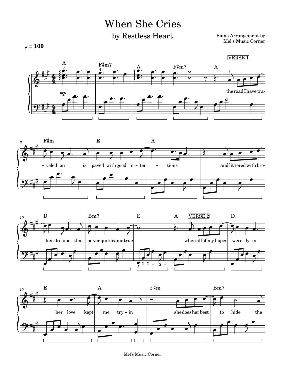 Restless Heart - When She Cries (piano sheet music) Sheets by Mel's ...