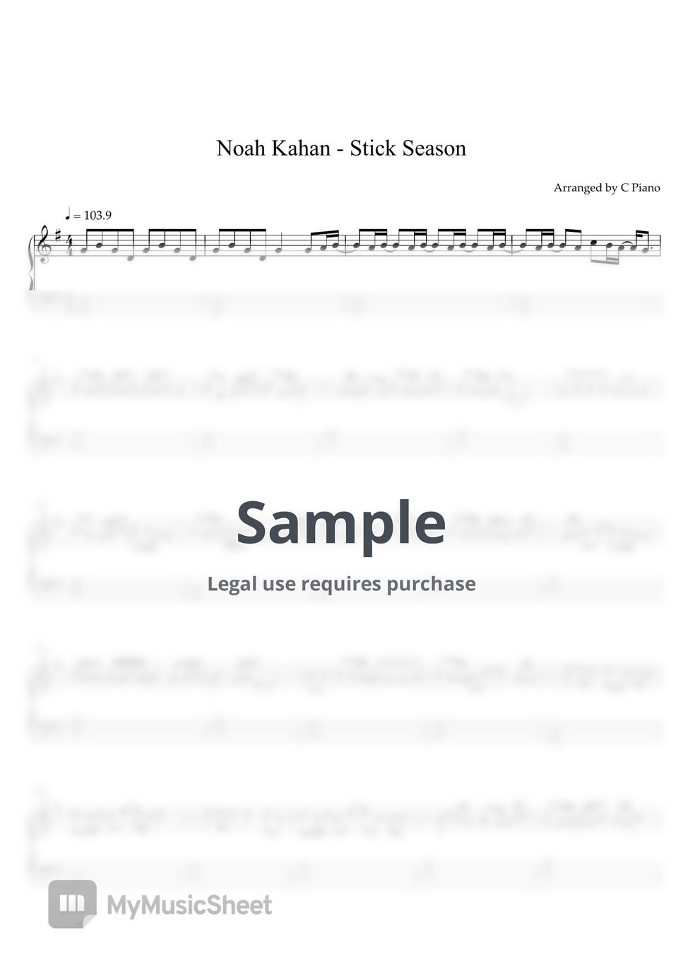 Noah Kahan - Stick Season (Easy) by C Piano