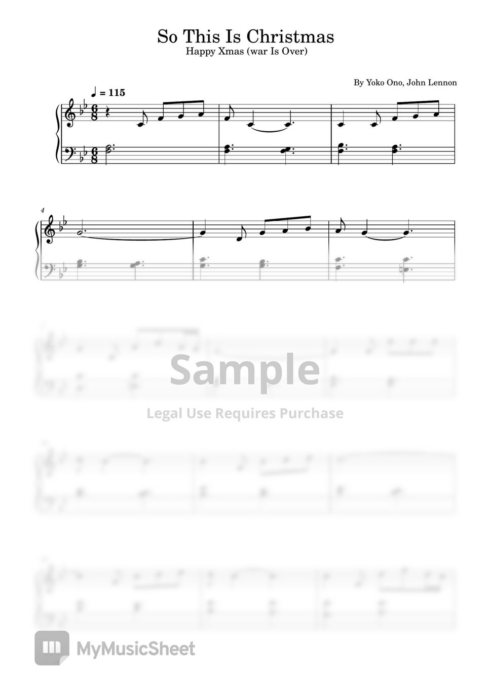 Yoko Ono, John Lennon - So This Is Christmas (圣诞歌曲，So This Is Christmas,Happy Xmas (war Is Over),Easy Piano Sheet Music) by poon