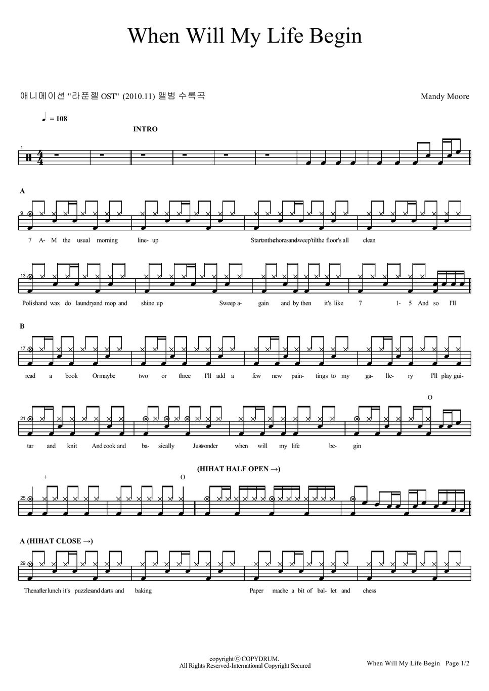 Mandy moore when will my life begin by copydrum