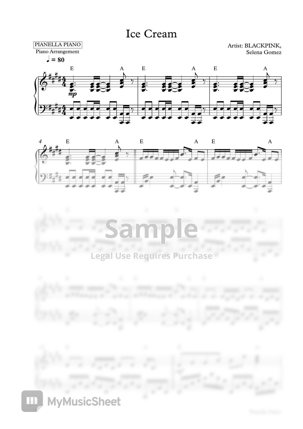 BLACKPINK, Selena Gomez ICE CREAM (Piano Sheet) Sheets by Pianella Piano
