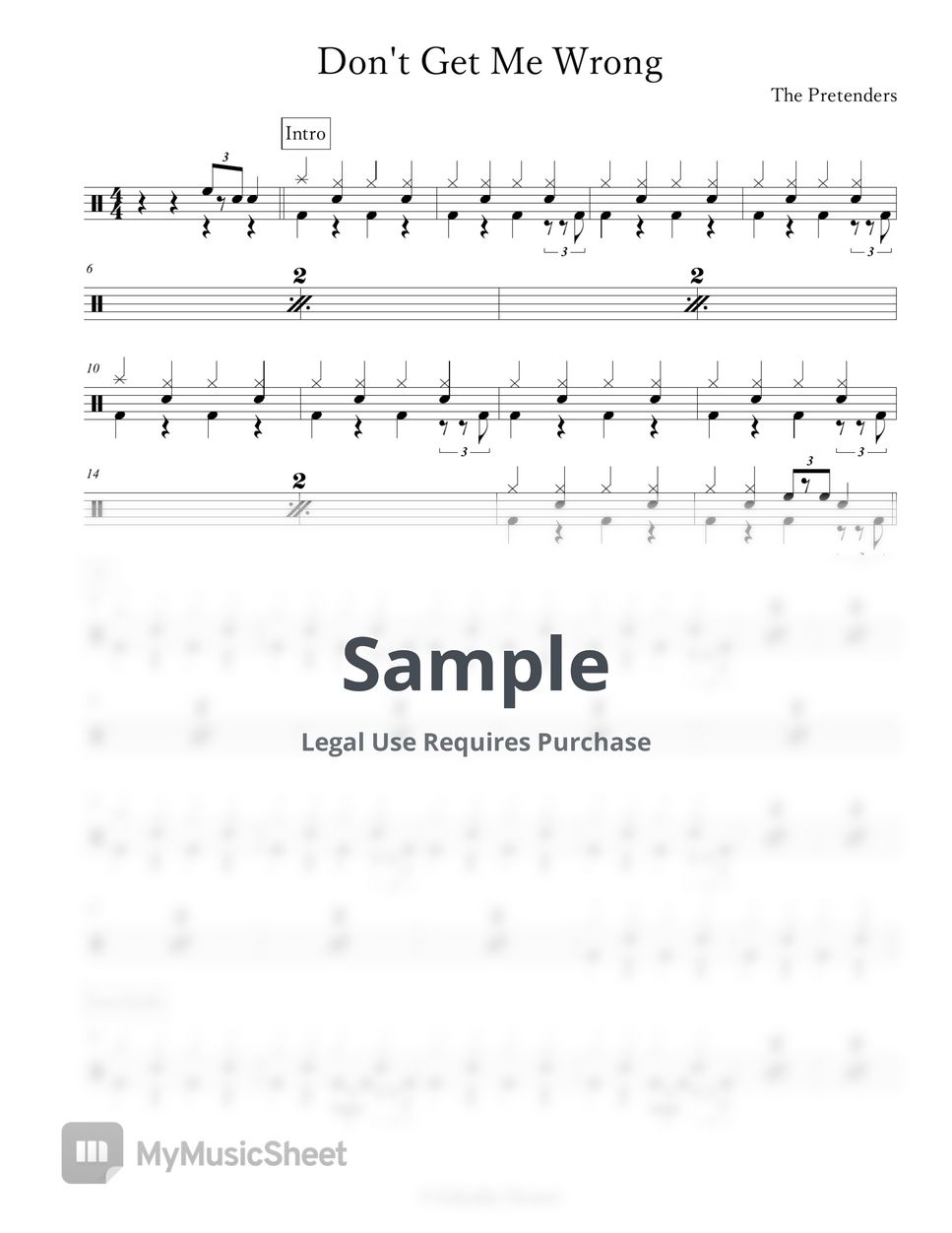 The Pretenders Don't Get Me Wrong Sheets by Arkadia Drums