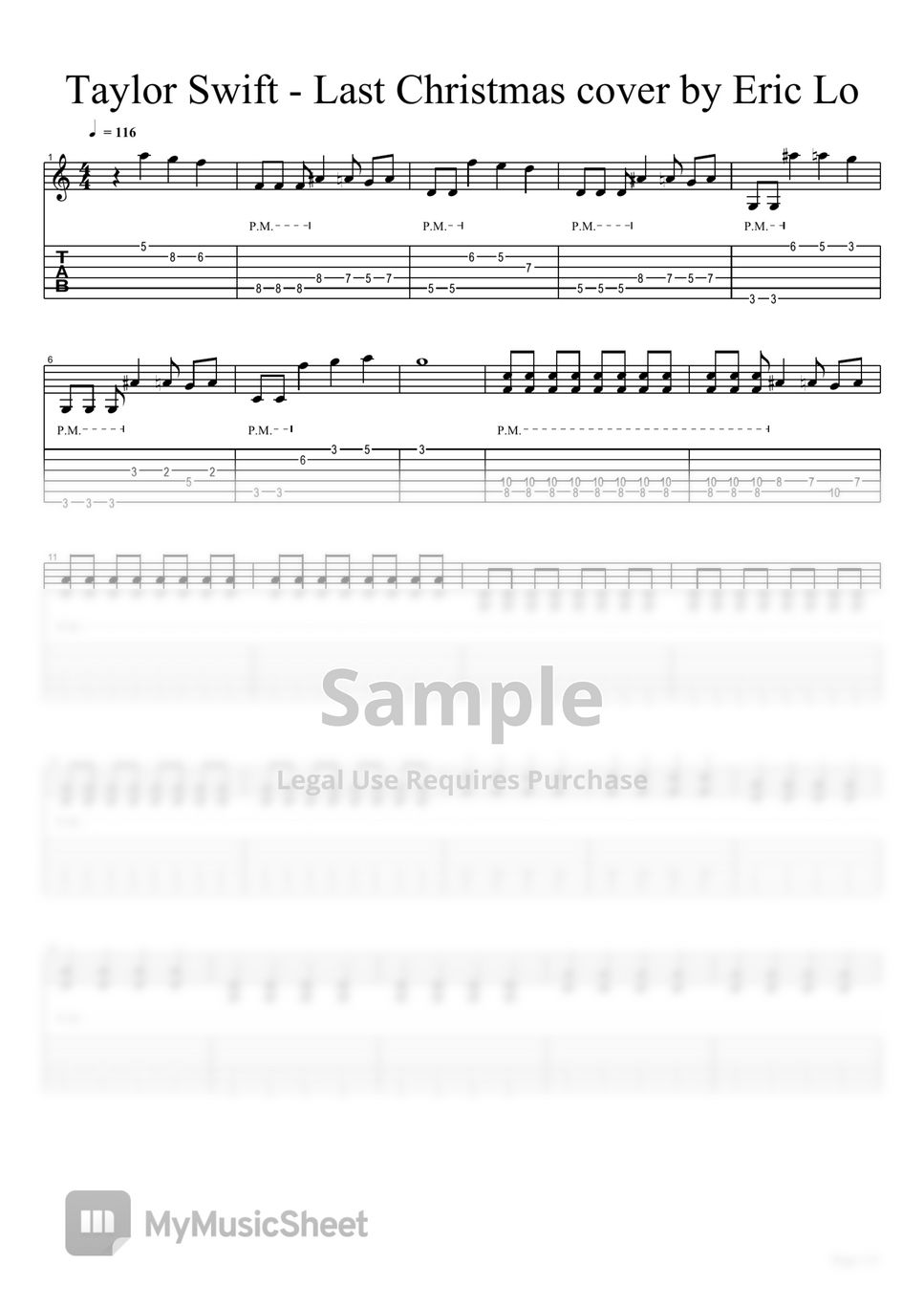 Taylor swift last christmas guitar cover tab by eric lo
