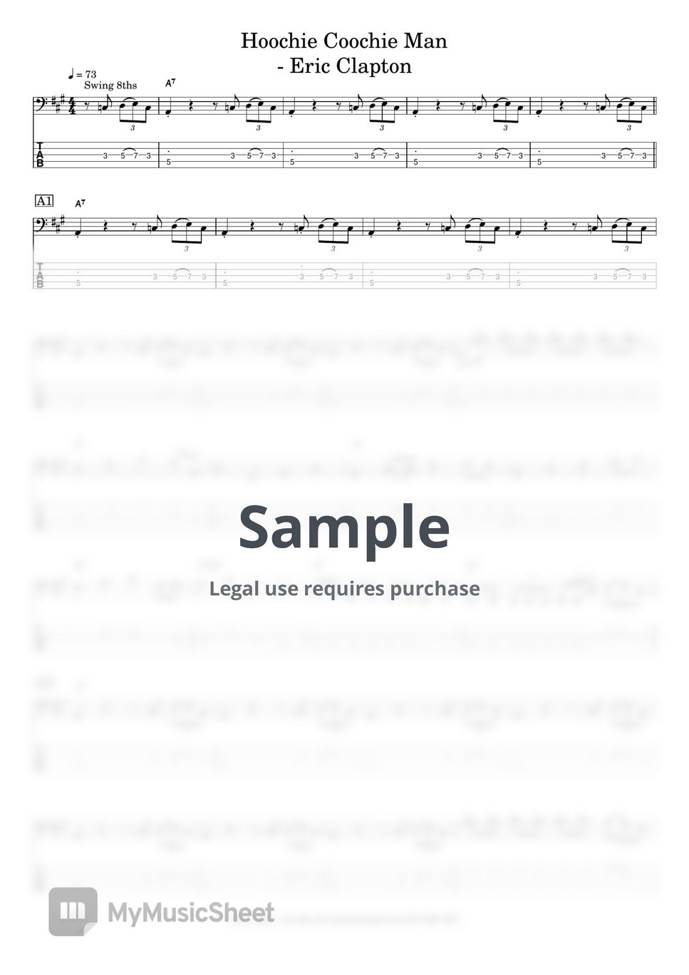 Eric Clapton Hoochie Coochie Man (Live) (라이브 버젼 베이스 타브 악보입니다.) Tab