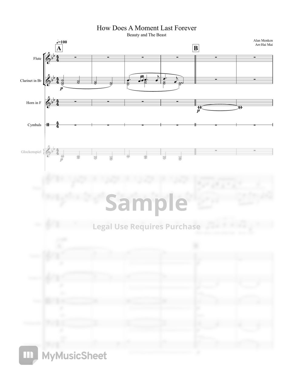 Alan Menken - How Does A Moment Last Forever for Singer and Orchestra - Score and Part by Hai Mai