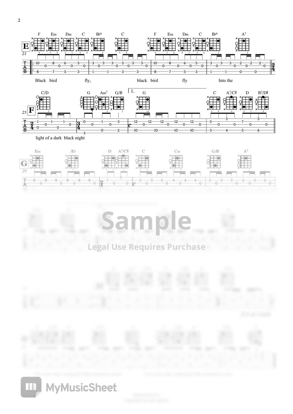 The Beatles Blackbird Guitar TAB Sheets By 