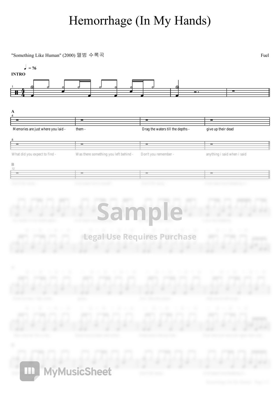 Fuel - Hemorrhage 악보 By Copydrum