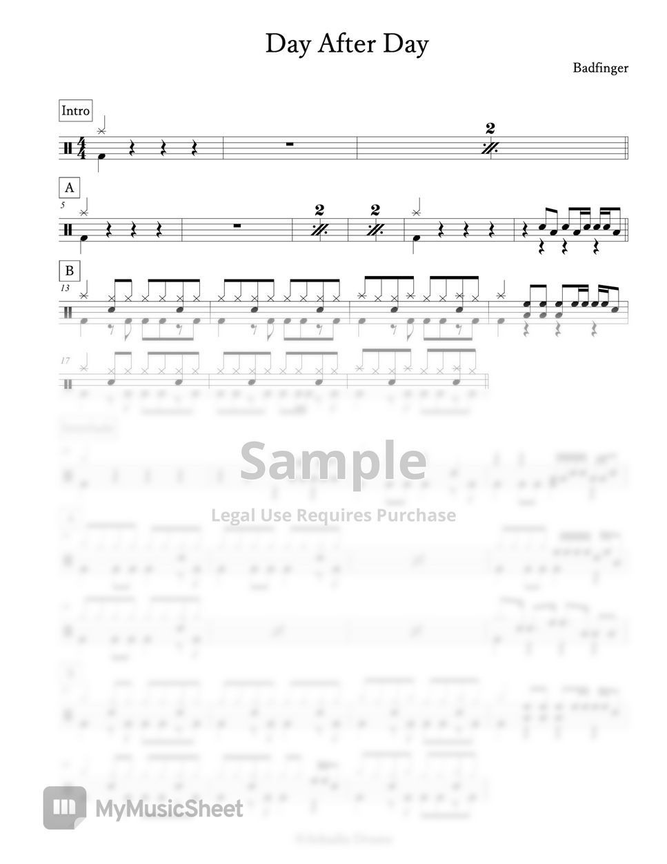 Badfinger - Day After Day Sheets by Arkadia Drums