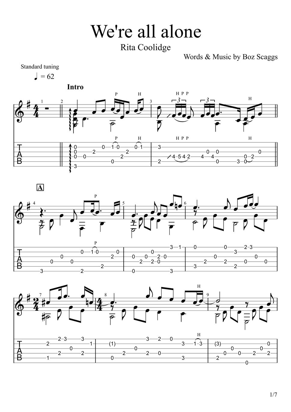 Rita Coolidge We're All Alone (Fingerstyle) Sheets by u3danchou