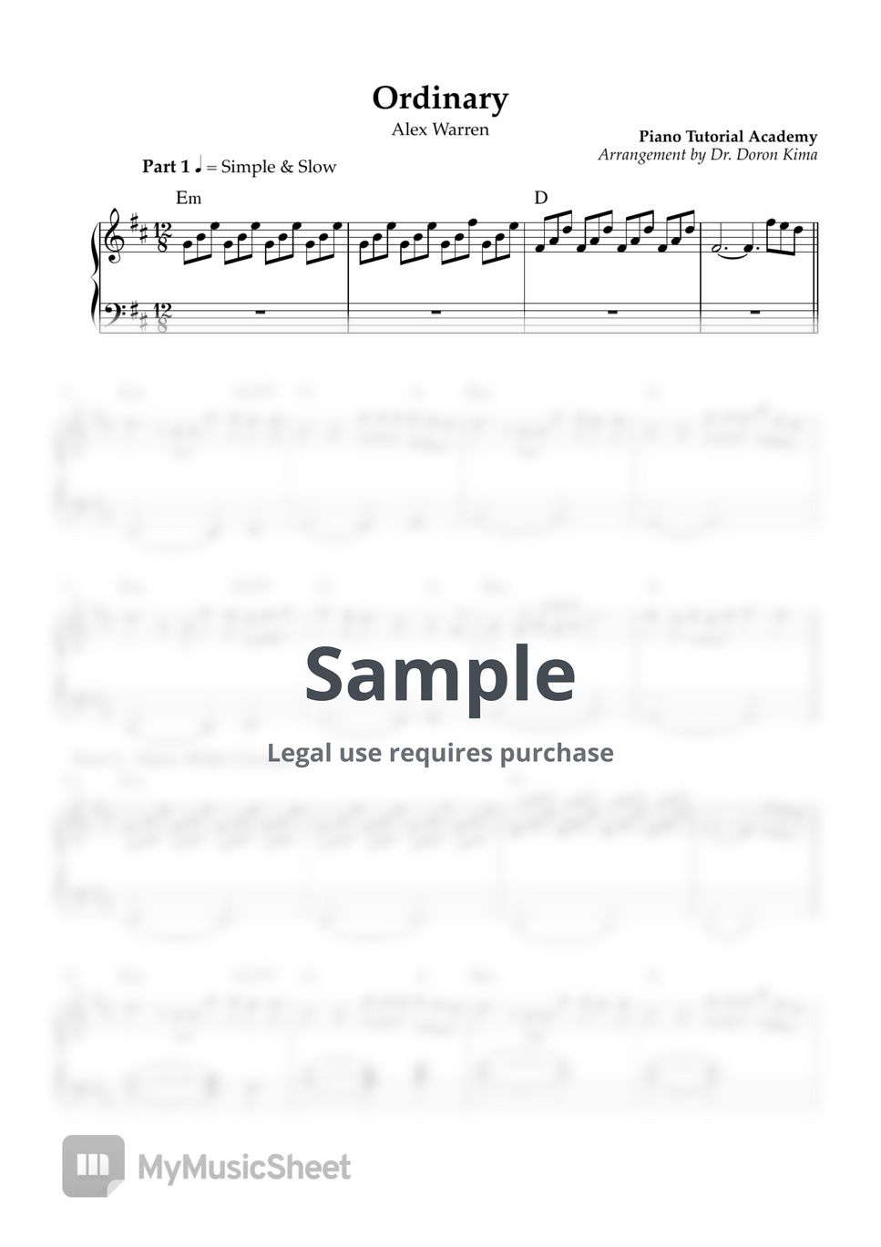 Alex Warren - Ordinary (Piano Tutorial Academy - Dr. Doron Kima – Sheet Music &amp; MIDI File) by Dr. Doron kima