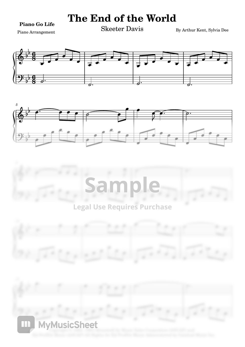 Skeeter Davis The End Of The World Sheet by Piano Go Life