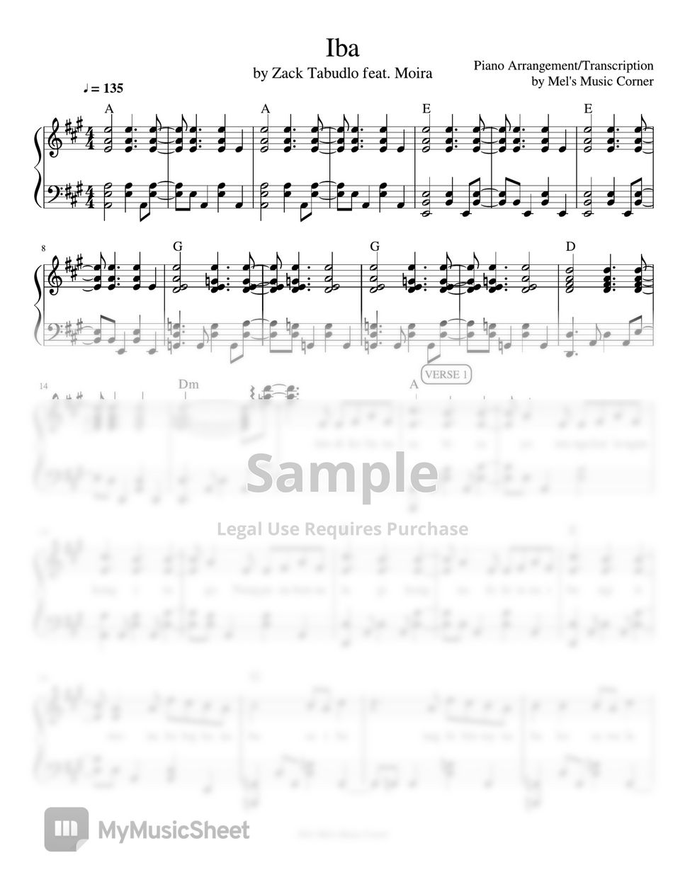 Zack Tabudlo - Iba (piano sheet music) by Mel's Music Corner