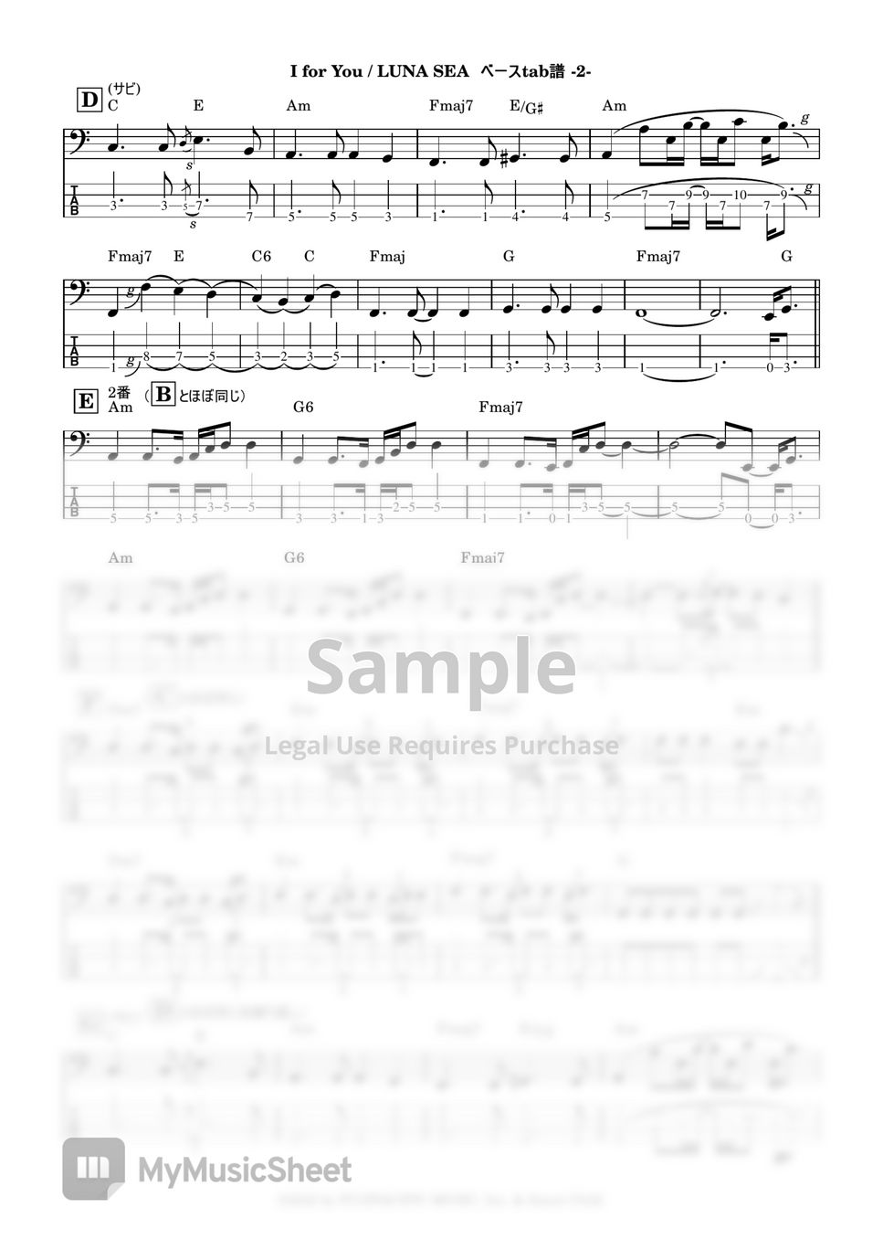 LUNA SEA - I for You (Bass tabs & MIDI) by Kensaku Suzuki