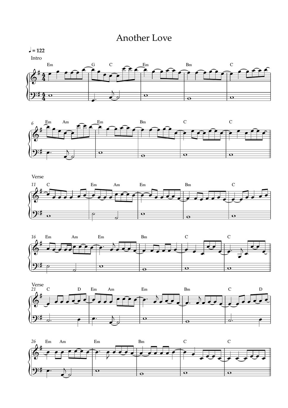 Tom Odell Another Love (EASY PIANO SHEET) Lembar Musik by Pianella Piano